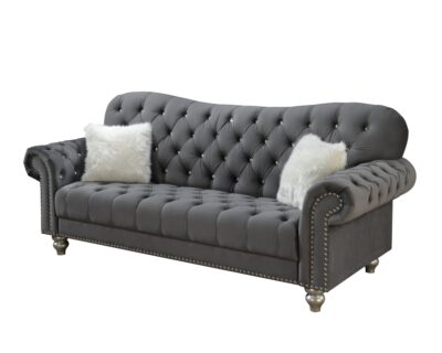 Seraphim Grey Velvet Tufted Sofa and Loveseat Set