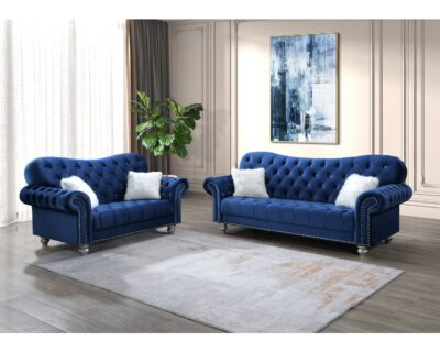 Seraphim Navy Velvet Tufted Sofa and Loveseat Set