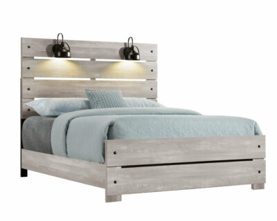 Genevieve White Wash Bed with Lamps