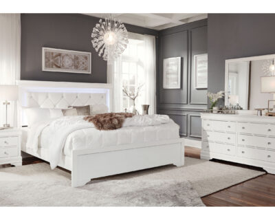 Serenity Metallic White Bedroom Set with LED