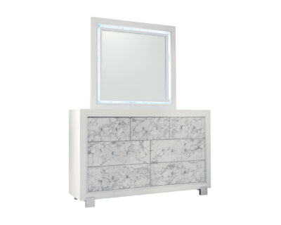 Jessamine Metallic White w Grey Marble Bedroom Set