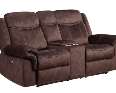 Evander Brown Microfiber Power Reclining Console Loveseat w/Power Switch