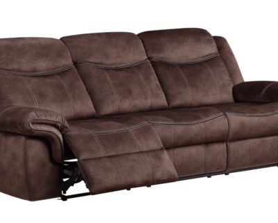 Evander Brown Microfiber Power Reclining Console Sofa and Loveseat Set w/Power Switch