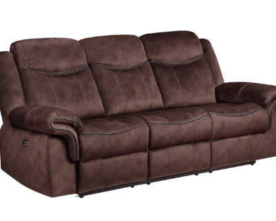 Evander Brown Microfiber Power Reclining Console Sofa