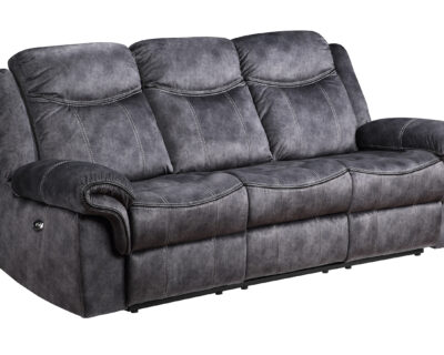 Evander Granite/Black Microfiber Power Reclining Console Sofa