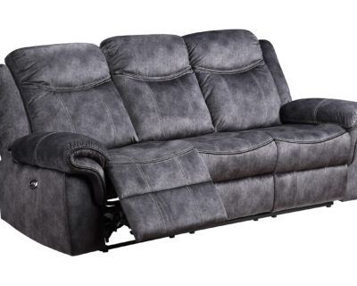 Evander Granite/Black Microfiber Power Reclining Console Sofa