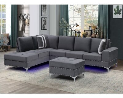 Dashiell Grey Velvet Sectional w LED