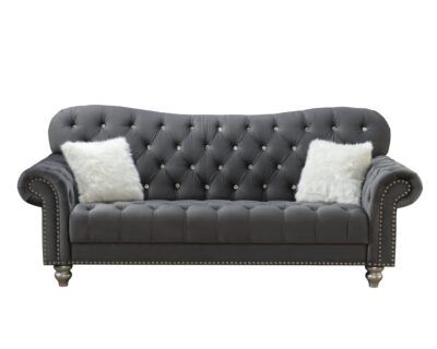 Seraphim Grey Velvet Tufted Sofa and Loveseat Set