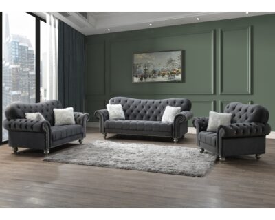 Seraphim Grey Velvet Tufted Sofa and Loveseat Set