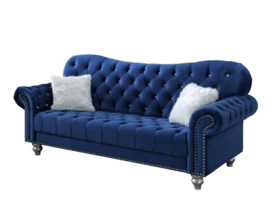 Seraphim Navy Velvet Tufted Sofa and Loveseat Set